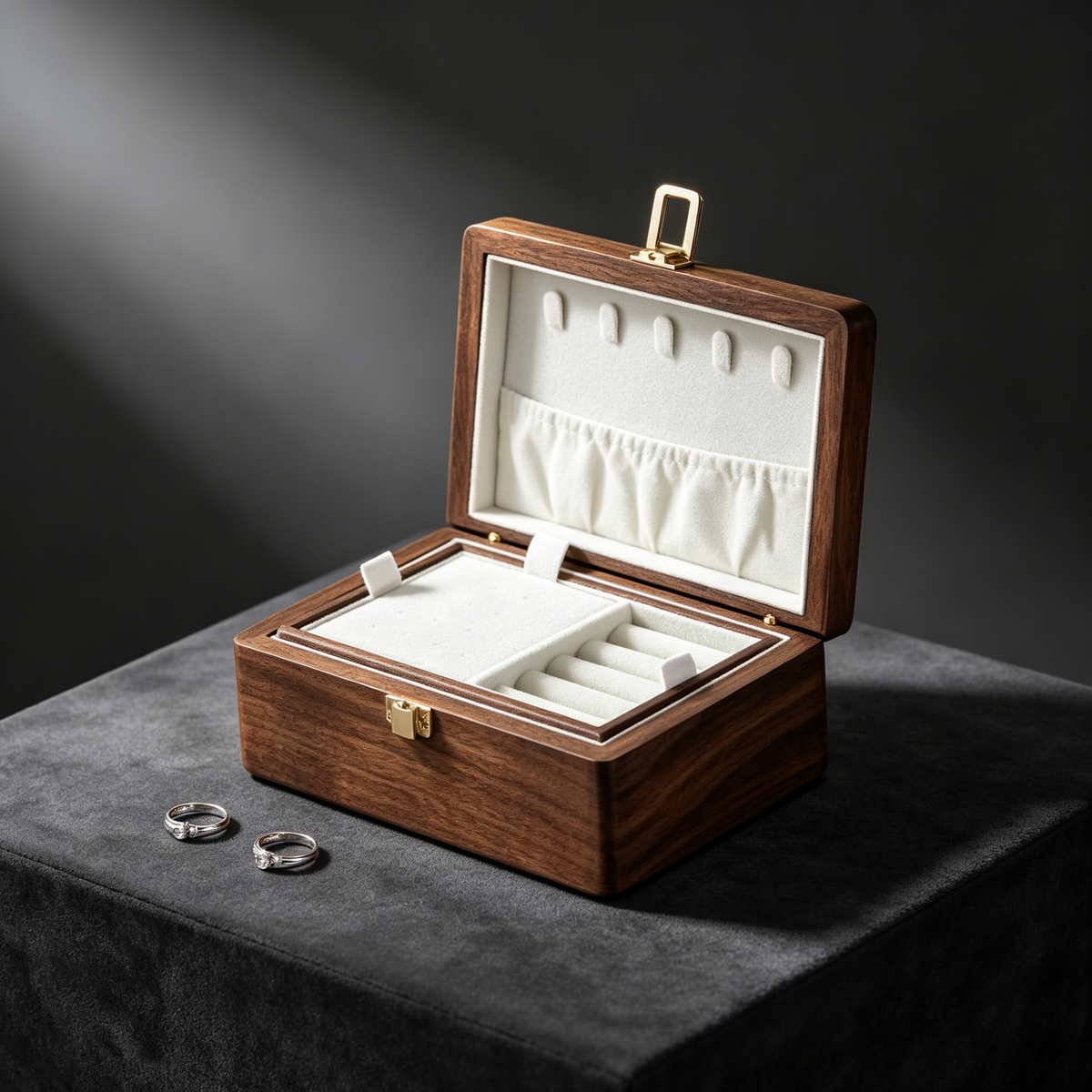 🎀 Birthday | Walnut Wood Velvet Lined | Travel Jewelry Box