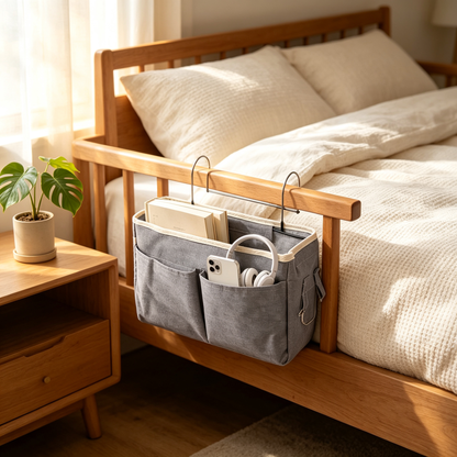 🎓 Student | Gray Sturdy Linen Fabric | Hanging Bedside Caddy