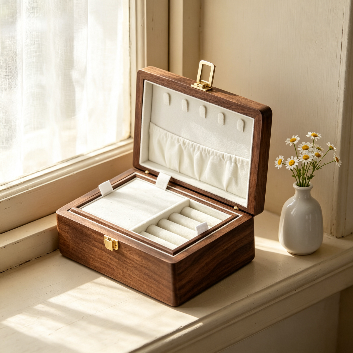 🎀 Birthday | Walnut Wood Velvet Lined | Travel Jewelry Box