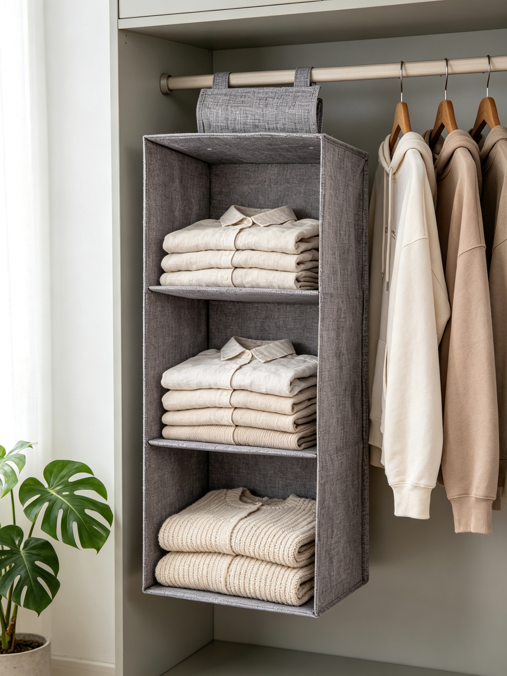 🏠 Housewarming | Breathable Linen Fabric Shelf | Hanging Closet Organizer
