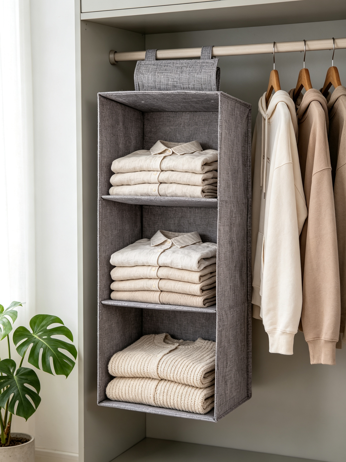 🏠 Housewarming | Breathable Linen Fabric Shelf | Hanging Closet Organizer