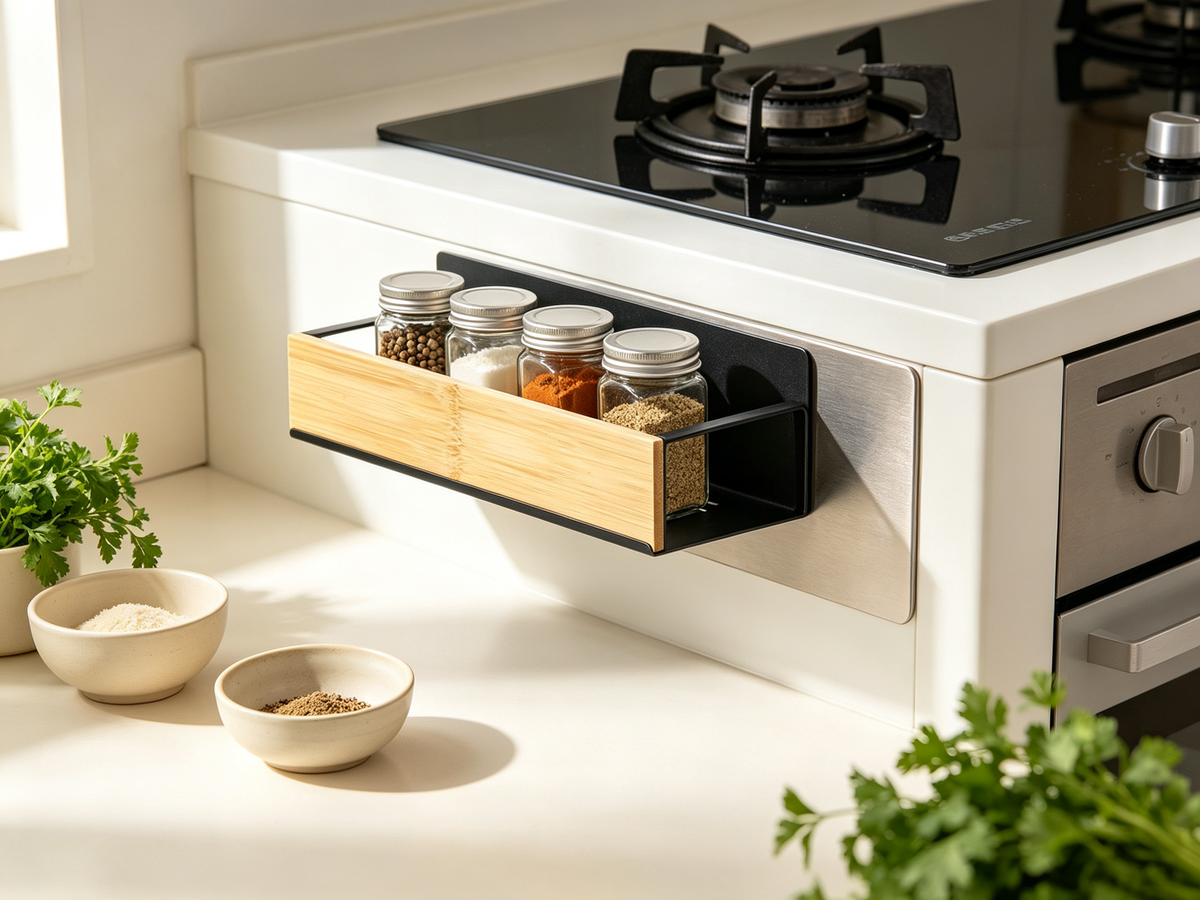 🧂 Magnetic Spice Rack | Bamboo & Steel | Kitchen | Home Cooks | Sleek Space-Saver