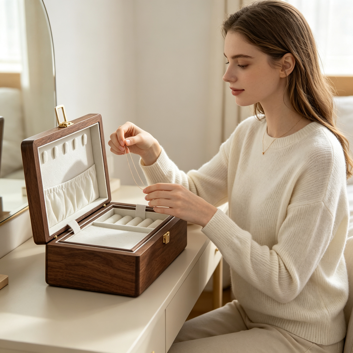 🎀 Birthday | Walnut Wood Velvet Lined | Travel Jewelry Box