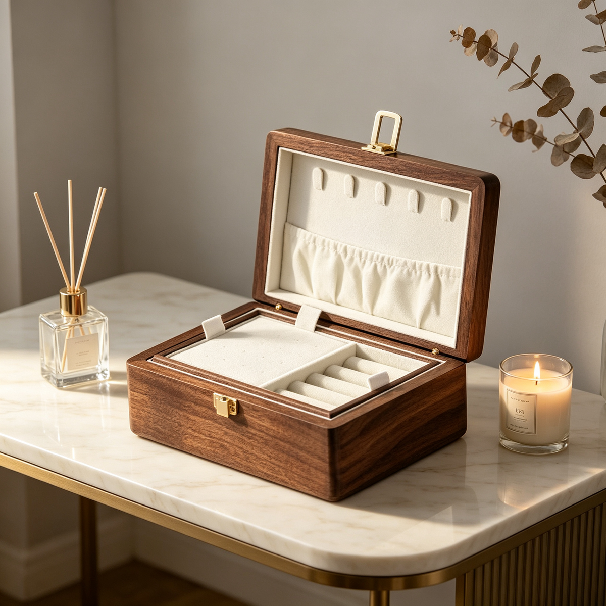 🎀 Birthday | Walnut Wood Velvet Lined | Travel Jewelry Box