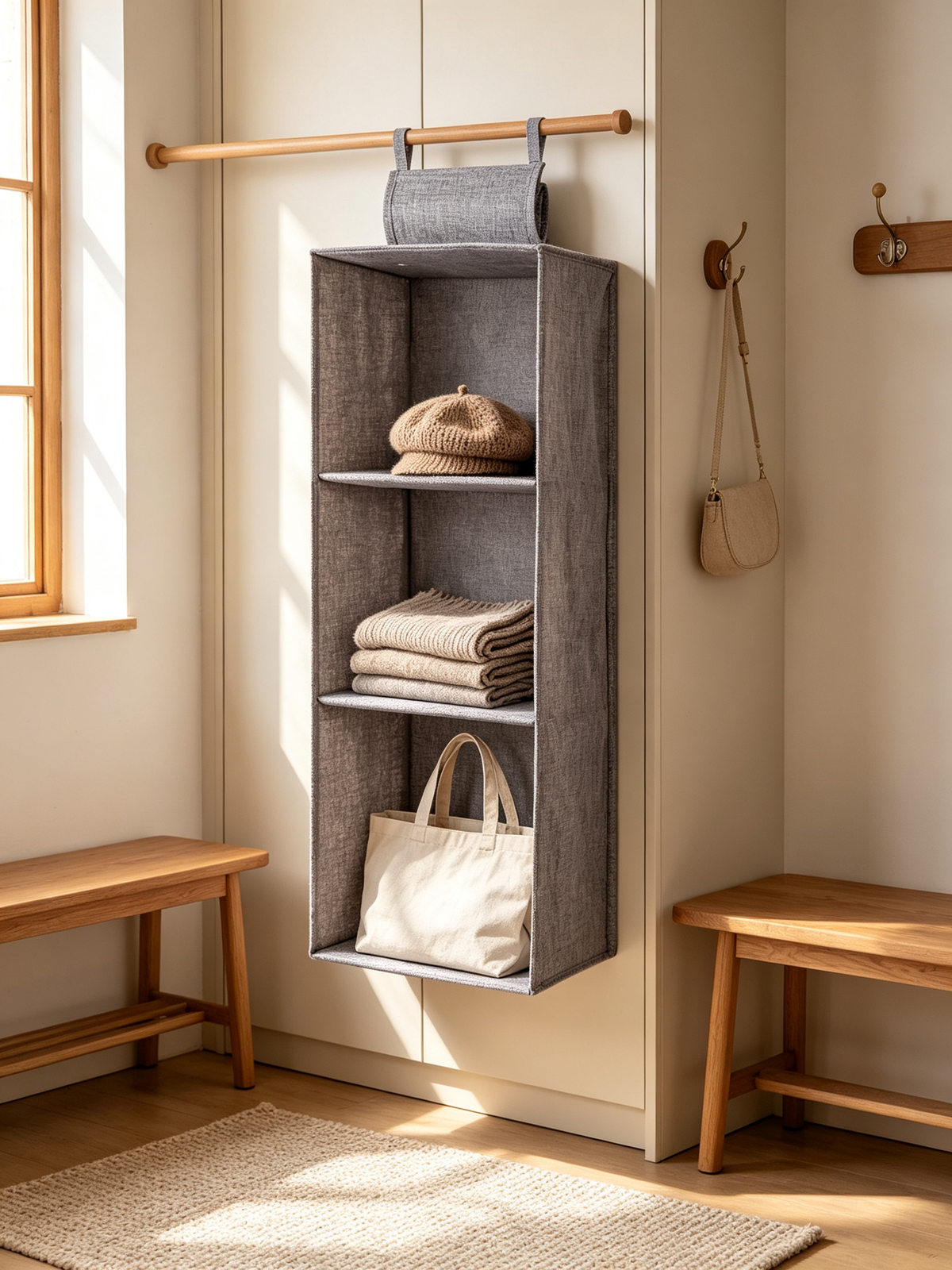 🏠 Housewarming | Breathable Linen Fabric Shelf | Hanging Closet Organizer