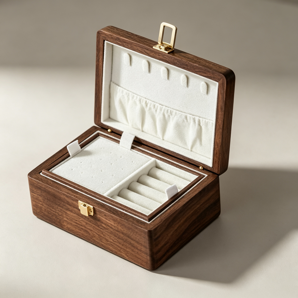 🎀 Birthday | Walnut Wood Velvet Lined | Travel Jewelry Box