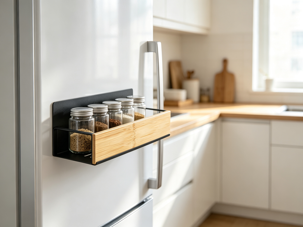 🧂 Magnetic Spice Rack | Bamboo & Steel | Kitchen | Home Cooks | Sleek Space-Saver