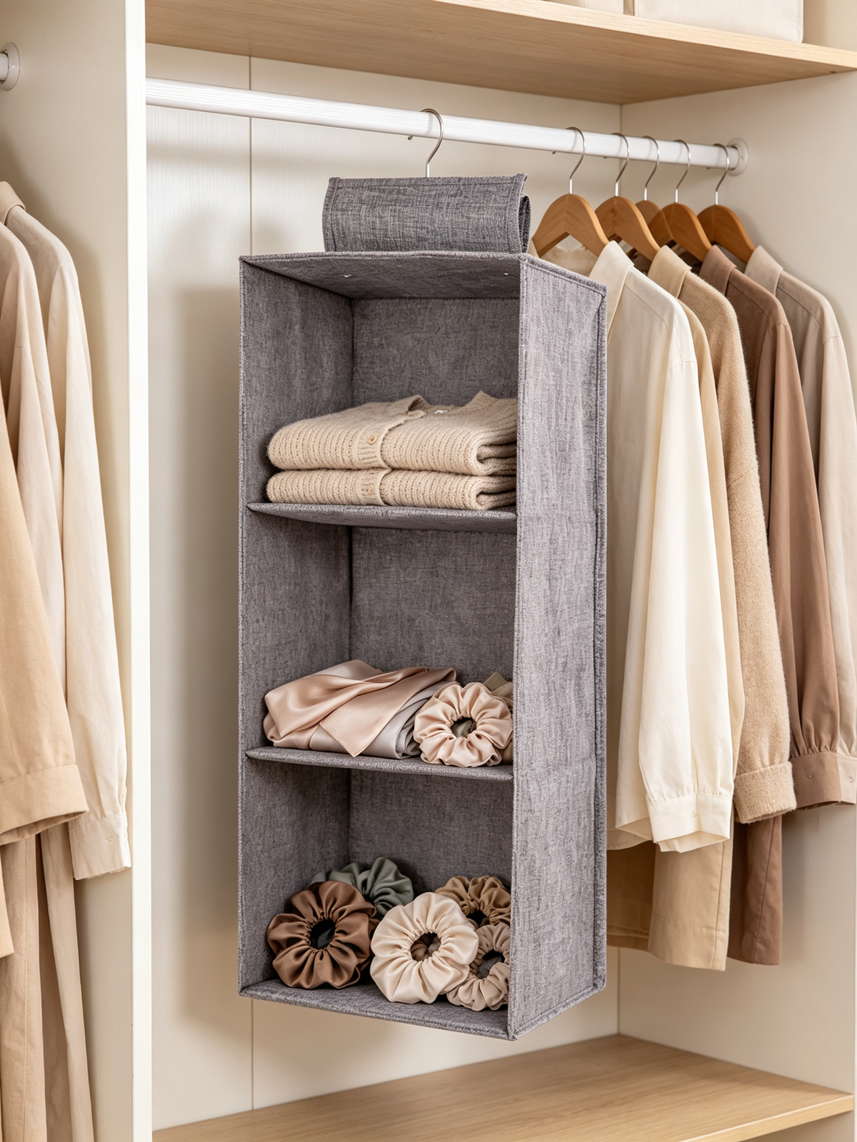 🏠 Housewarming | Breathable Linen Fabric Shelf | Hanging Closet Organizer