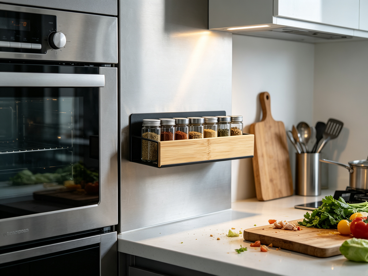🧂 Magnetic Spice Rack | Bamboo & Steel | Kitchen | Home Cooks | Sleek Space-Saver