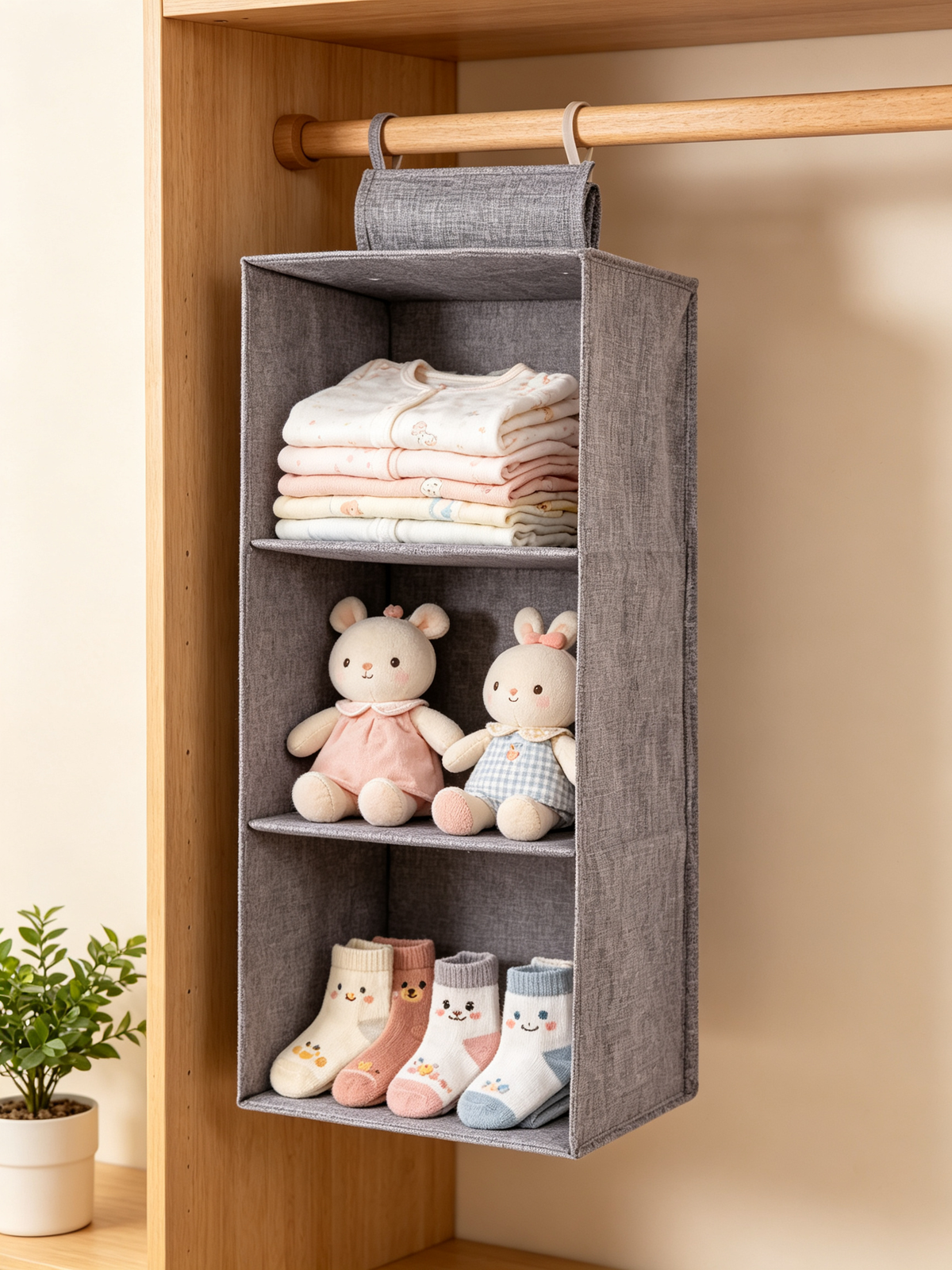 🏠 Housewarming | Breathable Linen Fabric Shelf | Hanging Closet Organizer