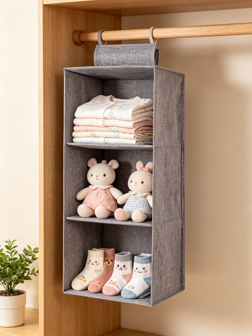 🏠 Housewarming | Breathable Linen Fabric Shelf | Hanging Closet Organizer