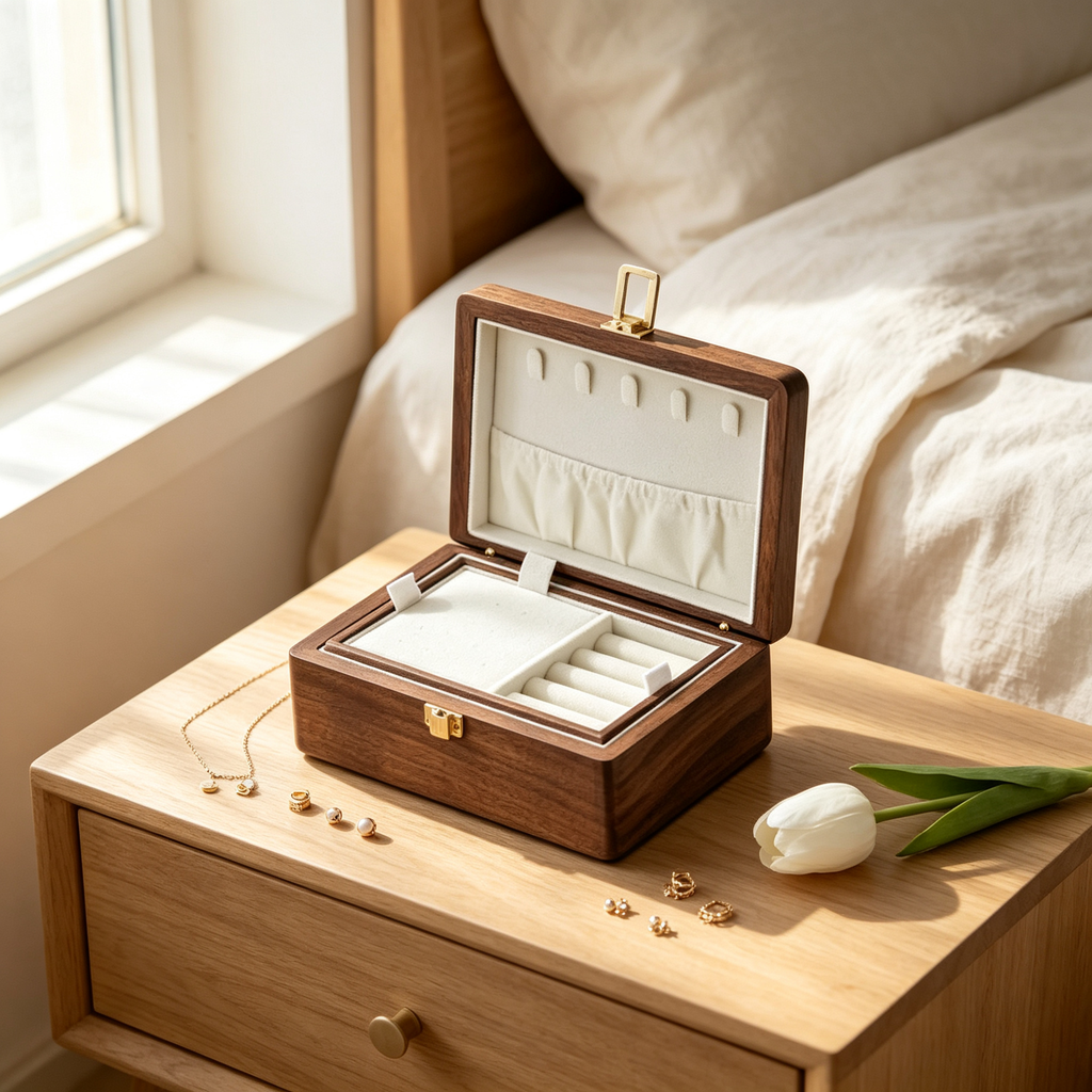 🎀 Birthday | Walnut Wood Velvet Lined | Travel Jewelry Box