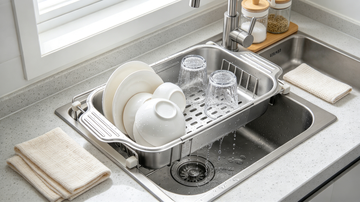 🍽️ Kitchen Essential | Stainless Steel Design | Sink & Counter Use | Adjustable Drain Basket
