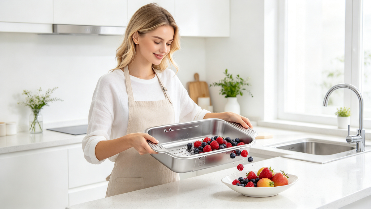 🍽️ Kitchen Essential | Stainless Steel Design | Sink & Counter Use | Adjustable Drain Basket