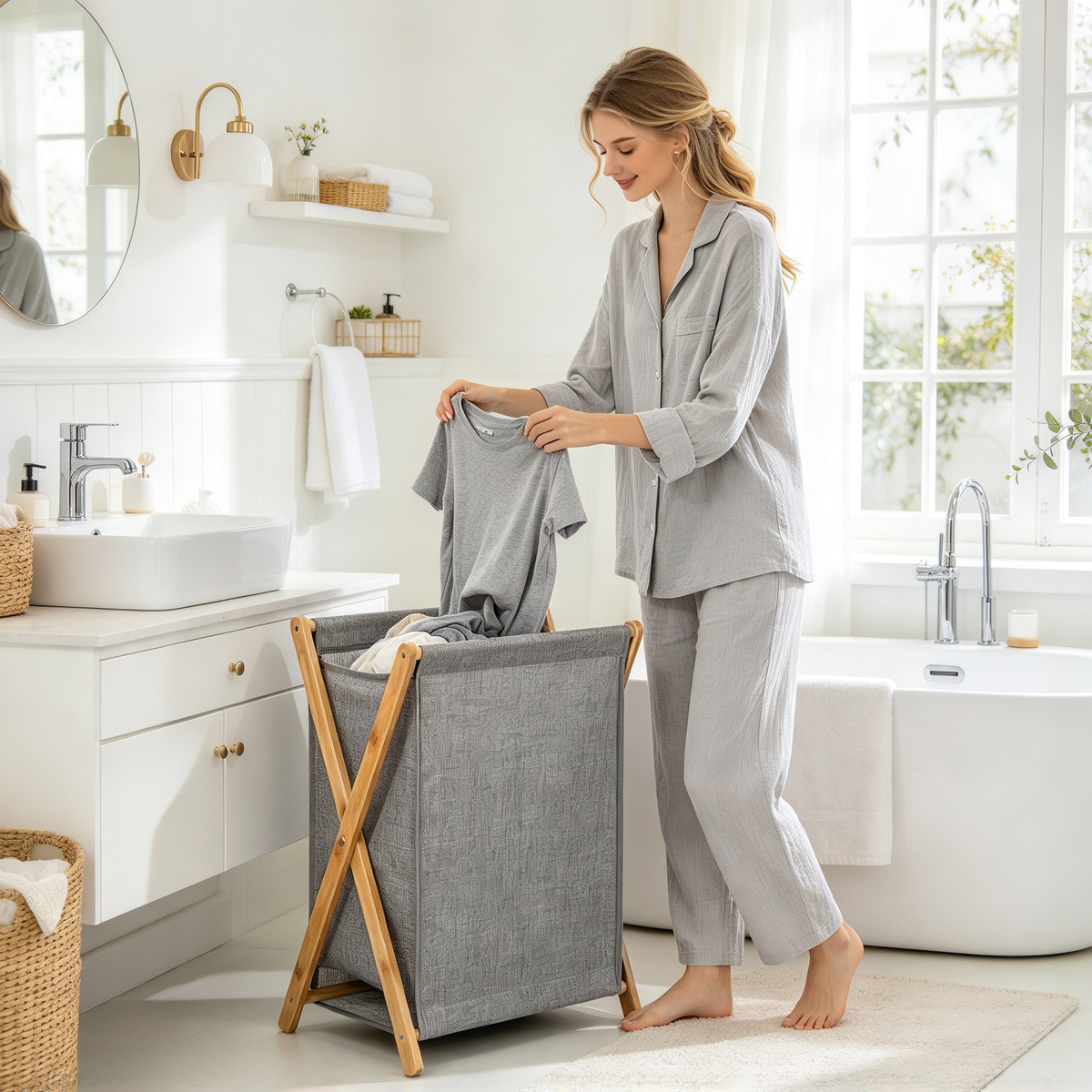🧺 Laundry Essential | Bamboo Fabric Storage | Bedroom Organization | Thoughtful Gift | Foldable Space Saver