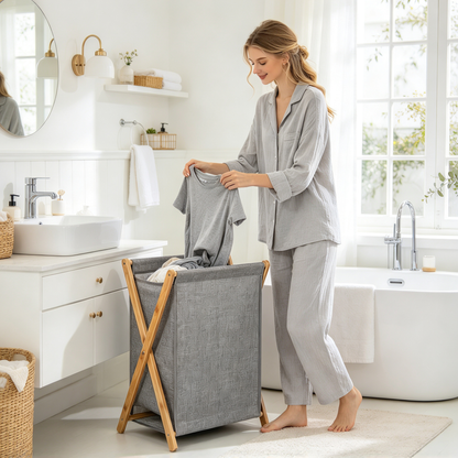 🧺 Laundry Essential | Bamboo Fabric Storage | Bedroom Organization | Thoughtful Gift | Foldable Space Saver