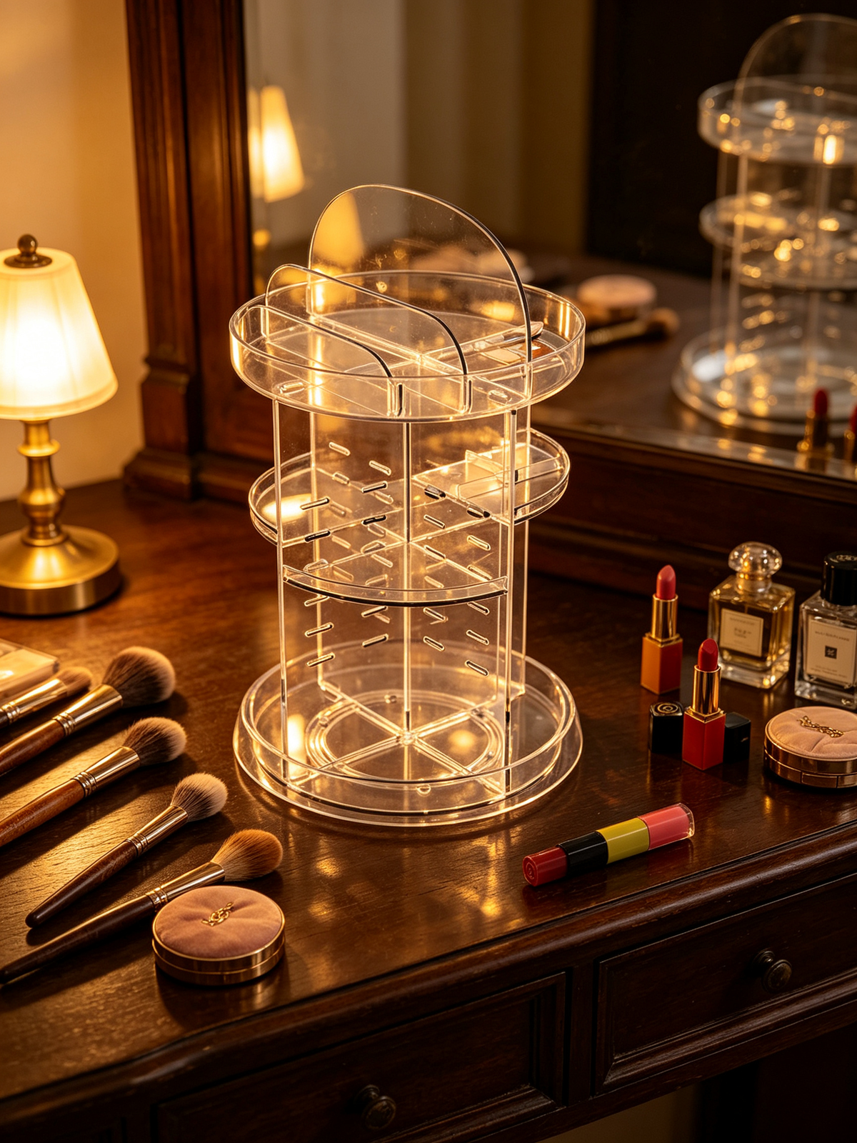 💄 Beauty Essential | Clear Acrylic Organizer | Vanity Storage | Elegant Gift Choice | 360° Rotating Display