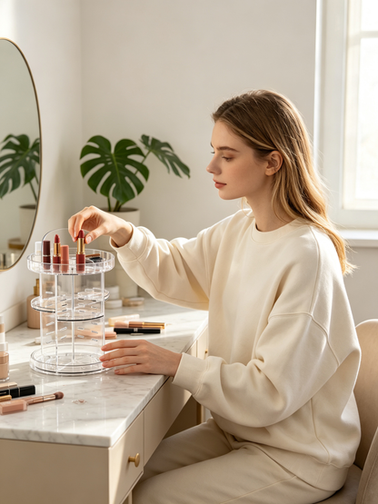 💄 Beauty Essential | Clear Acrylic Organizer | Vanity Storage | Elegant Gift Choice | 360° Rotating Display