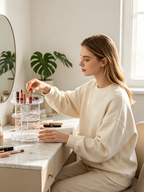 💄 Beauty Essential | Clear Acrylic Organizer | Vanity Storage | Elegant Gift Choice | 360° Rotating Display