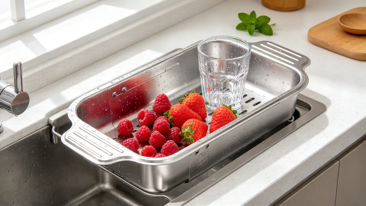 🍽️ Kitchen Essential | Stainless Steel Design | Sink & Counter Use | Adjustable Drain Basket
