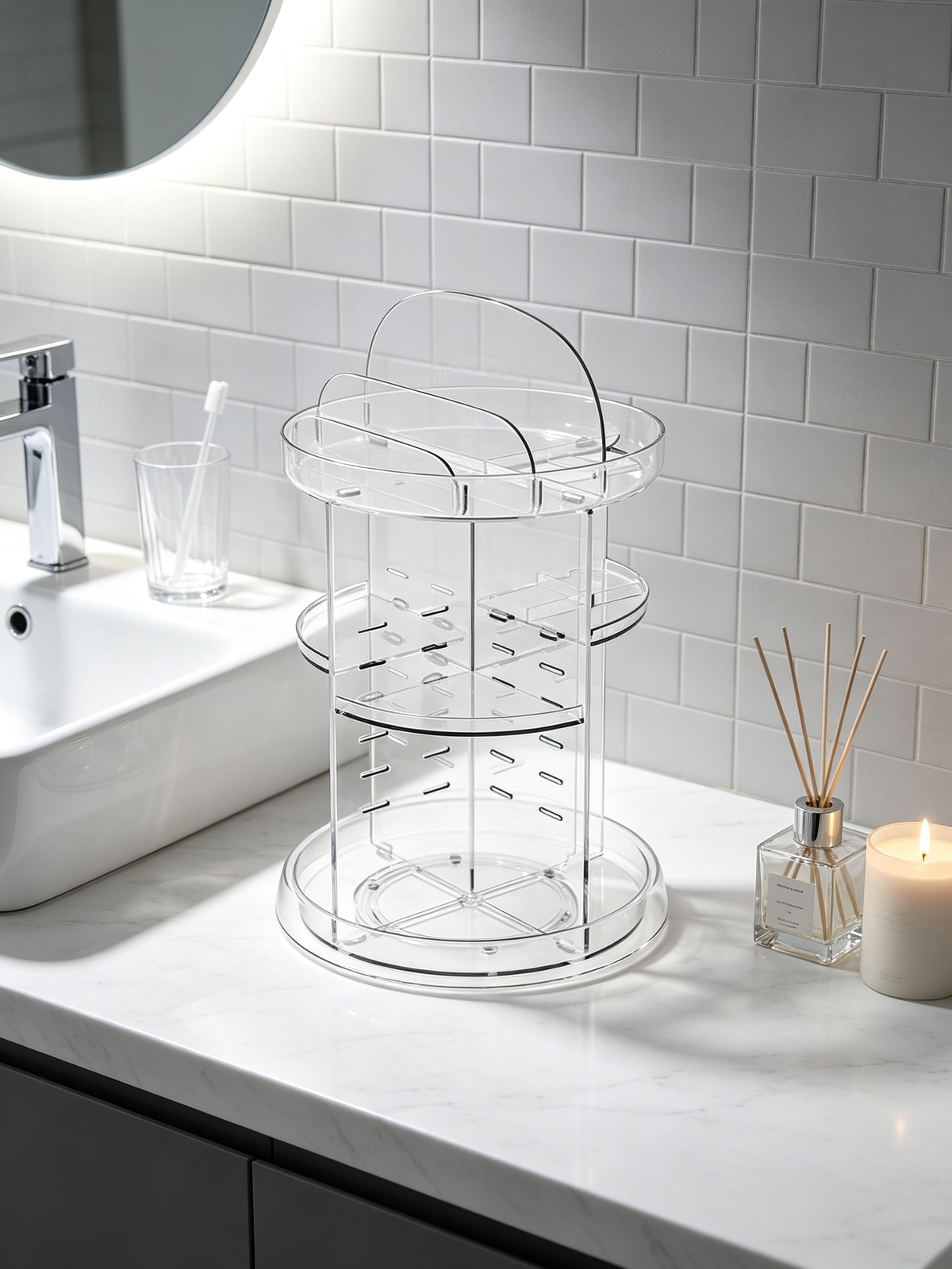 💄 Beauty Essential | Clear Acrylic Organizer | Vanity Storage | Elegant Gift Choice | 360° Rotating Display